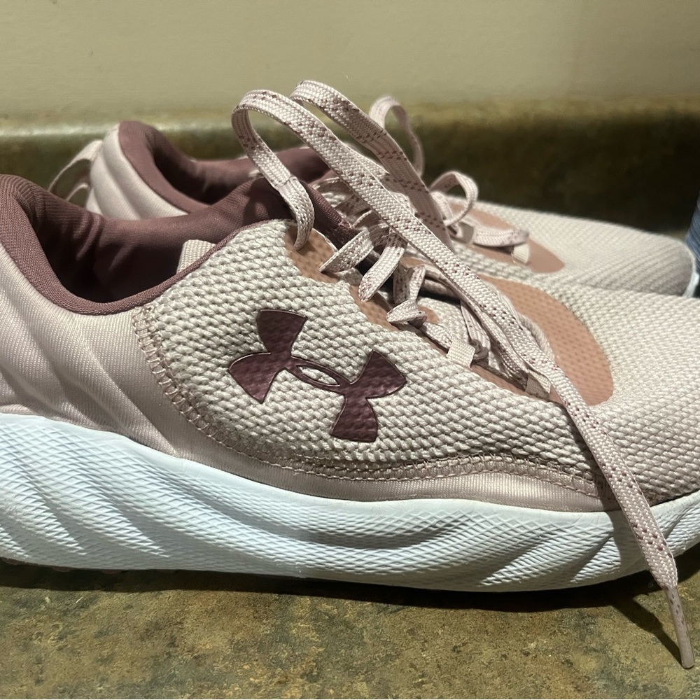 Under Armour Pink and White Sneakers with Breathable Mesh
